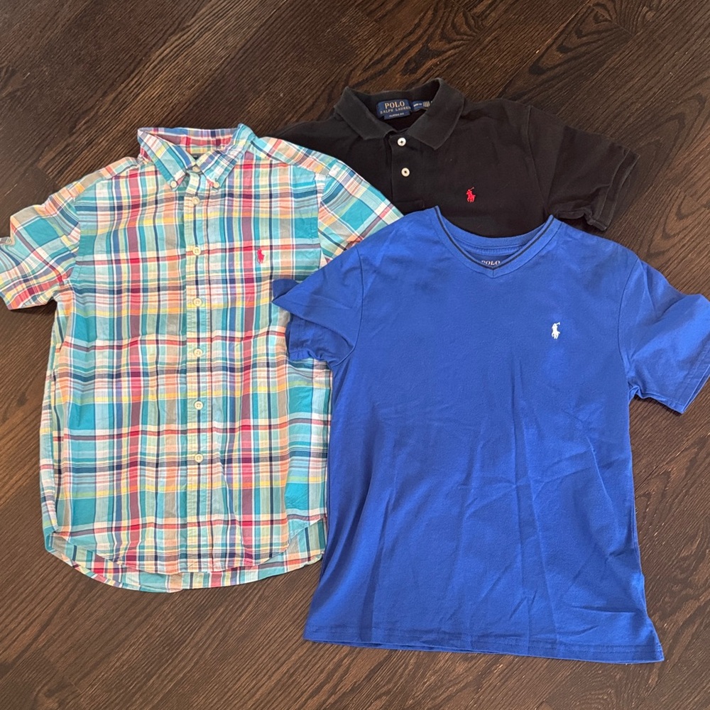 Polo by Ralph Lauren Kids' Plaid, Black, and Blue Shirt Trio